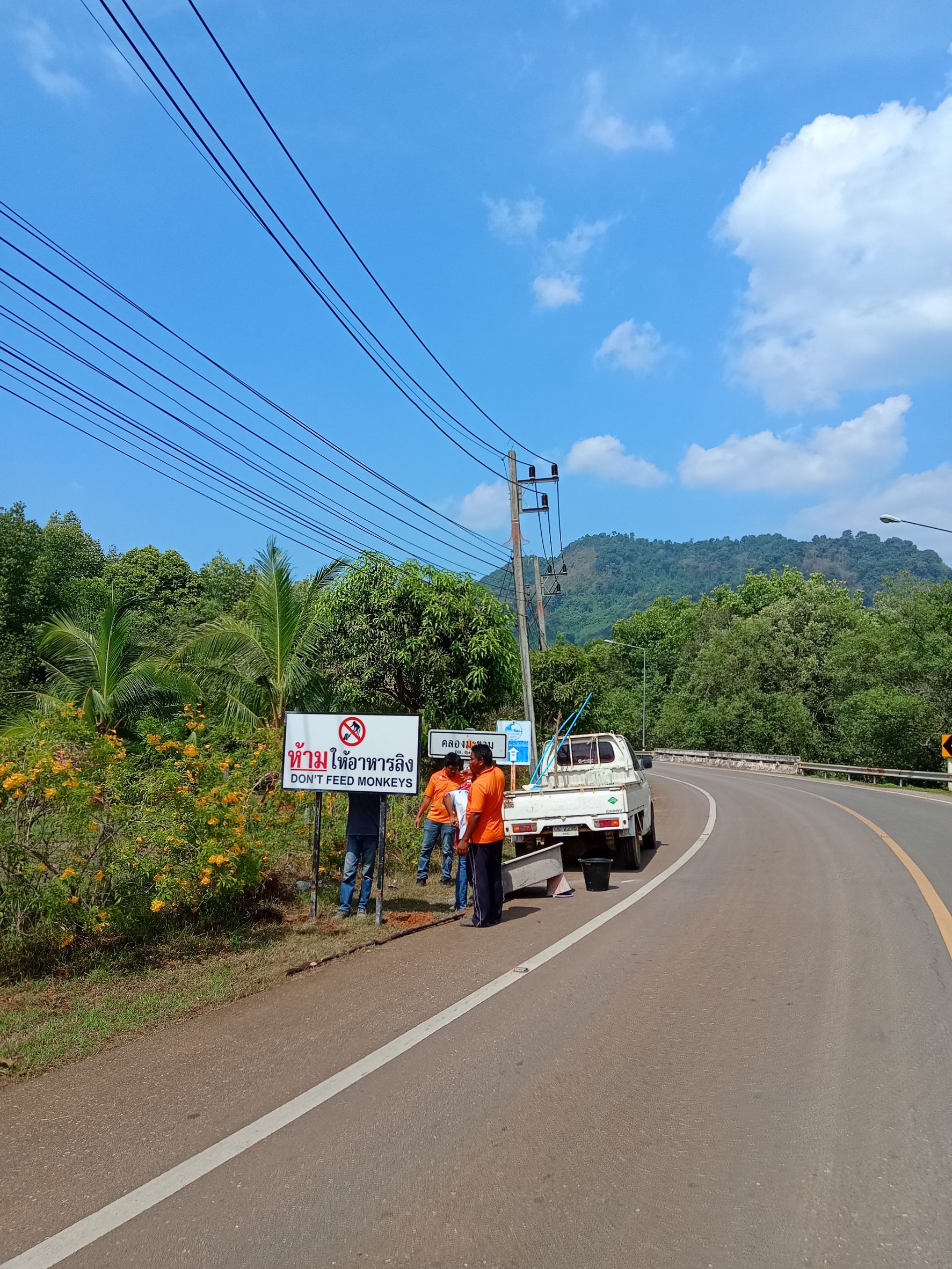 ดำเนินการติดตั้งป้ายห้ามให้อาหารลิง บริเวณสะพานคลองมะขาม จำนวน 2 ป้าย  หมู่ที่ 3 บ้านท่าเลน 